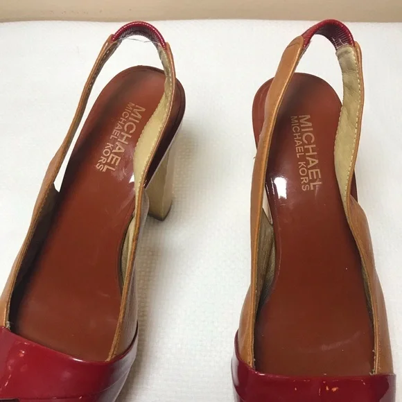 MICHAEL KORS women's platform sandals red/tan Open toe chunky size 6 M - Picture 8 of 14